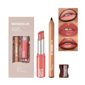 2Pcs 립스틱 및 립 라이너 콤보, 여성용 글로스 키트, 매트 펜슬 샤프너가 포함된 매끄러운 수분 공급 립스틱, 논스틱 메이크업 세트
