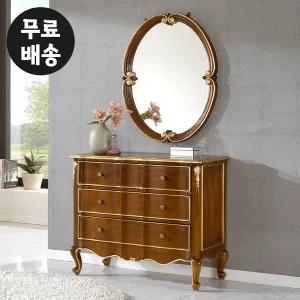 [벤티스가구]3단 엔틱 화장대 세트 원목 안방 서랍장 수납 가구 서랍형 화장대 벽걸이 거울 고급 가구
