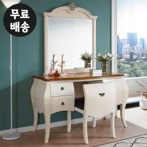 [벤티스가구]로아 원목 화장대 세트 엔틱 서랍장 수납 안방 화장대 서랍형 고급 거울 가구(아이보리)