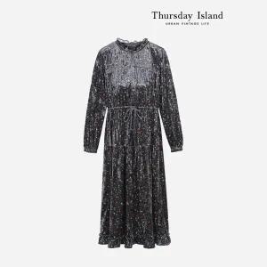 [Thursday Island] 잔꽃 벨벳 프릴 롱 원피스 (T238MOP639W)