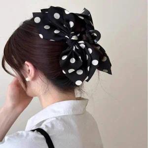 [콩심팥심]귀여운도트패턴 포인트 빅사이즈 듀얼리본 헤어집게핀 귀여운집게핀 진주머리핀 귀여운헤어핀