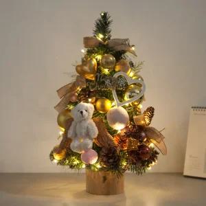크리스마스 미니트리 워머 완제품 풀세트 LED 천사곰솔방울 45cm 나무 테이블 탁상용 장식 소품 데코
