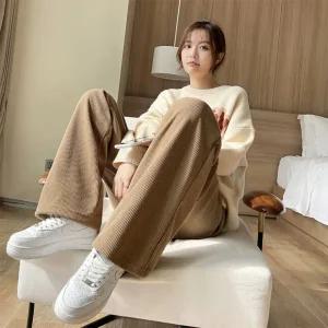 여자 여름 데일리 여성 트레이닝 와이드 골덴 밴딩 플 코듀로이팬츠 추리닝바지 줄지