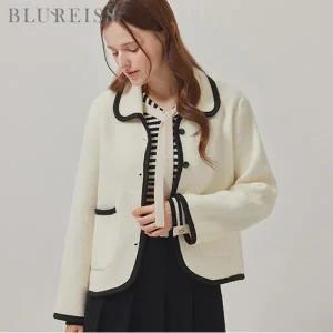 [블루레이스] 라인 배색 앙고라 터치 니트 자켓_B5W1JK1011