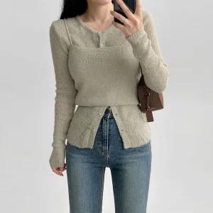 [에이와비] 시스루울니트세트 -나시+가디건set/4color