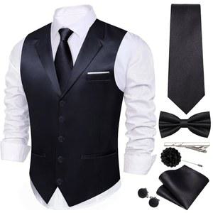 남자용 배리.왕 조끼 넥타이 세트 솔리드 컬러 수트 커프스 링크 보우 공식 비즈니스 결혼식 파티