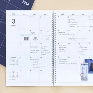 2026년 빅 A4 먼슬리 플래너 26년 업무용 월간 월별 얇은 스프링 예약 플래너 다이어리 스케줄러 프리 노트