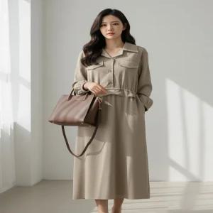 [에이샵][에이샵] 카라넥 포켓 셔링 스트링 셔츠 롱원피스_ASOP072F25