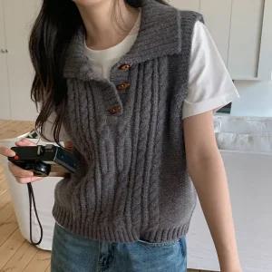 [코코블랑] 파인 토글 니트 조끼