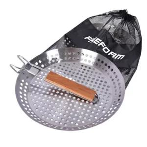 원형 스텐 후라이팬 접이식 손잡이 석쇠구이 프라이팬 다용도 조리기구 원형후라이팬