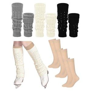 라메데 6켤레 피겨 스케이팅 레그 워머 세트 겨울 플리스 안감 따뜻한 부츠 양말 스타일리시한 액세서리 반짝이 퍼포먼스 여성용 아이스 스케이트 착용