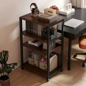 컴퓨터 본체 선반 이동식 데스크탑 받침대 2단 프린터 흰색 원목 보드 무타공 사무실