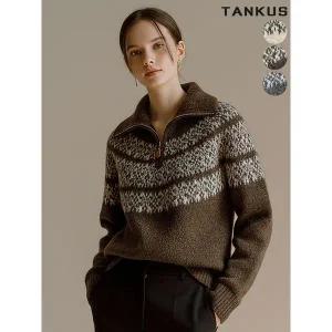 [하프클럽/탱커스]여성 울 혼방 페어아일 반집업 니트