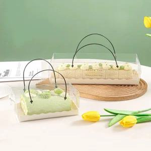 휴대용 디저트 손잡이 롤케이크 상자 30개 케이스 파운드 투명