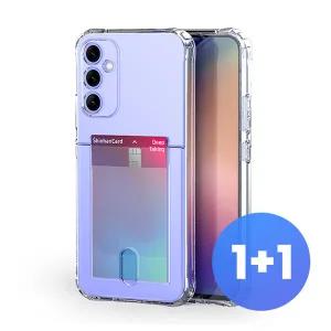 1+1 갤럭시 점프4 SM-M366K 케이스 카메라보호 카드수납 젤리 투명 모서리 범퍼케이스 카드케이스