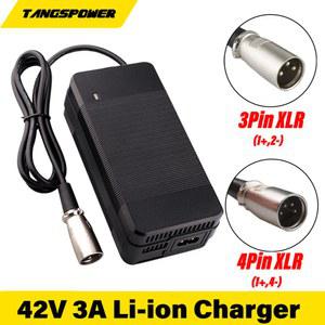 냉각 팬이있는 3PIN 3A 커넥터가있는 전기 자전거 XLR 이온 36V 배터리 4PIN 42V 충전기
