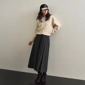 [공구우먼] [제작] 미디앤롱 뒷밴딩 헤링본 플리츠 스커트 84547 빅사이즈 여성의류