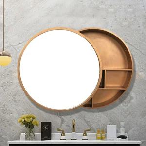 거울 수납장 우드 상부장 50cm 원형 거울장 슬라이딩