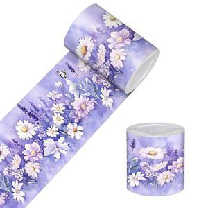 홈티튜트 벽지 테두리 필 앤 스틱 장식 벽 트림 셀프 접착 데이지 꽃무늬 포인트 스트립 침실 거실 욕실 거울 프레임 선반 가장자리 4x196인치 보라색 시골 정원 디자인