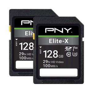 [미국배송] PNY 128GB 엘리트-X 클래스 10 U3 V30 SDXC 플래시 메모리 카드 - 100MB/S 10 U3 V30 4K UHD 풀 HD UHS-I 사이즈 SD(2팩)