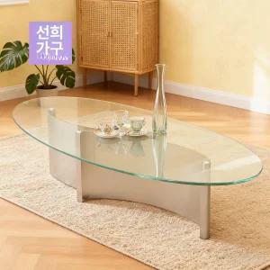 로즈포레 강화유리 타원형 거실테이블 인테리어 테이블 티테이블  거실탁자