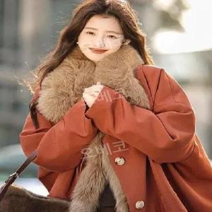여우털야상 폭스퍼안감 겨울아우터 모피 울코트 여성 빅사이즈 루즈핏 롱