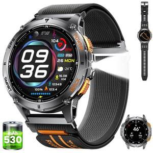 LED 조명/530mAh 배터리를 장착한 남성용 ESFOE DM4 GPS 스마트워치, 나침반/기압계/알티미터, 심박수/수면, 안드로이드 iOS용 5ATM 방수 피트니스 워치 1,43인치 AMOLED 밀리터리 스마트워치