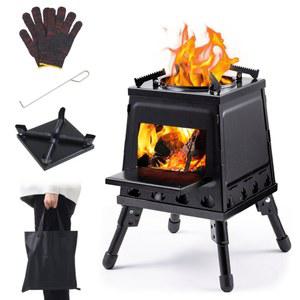 재퍼드 우드 버닝 캠프 스토브, 휴대용 주철 캠핑 배낭 여행용 케이스 블랙 우드스토브 야외 요리