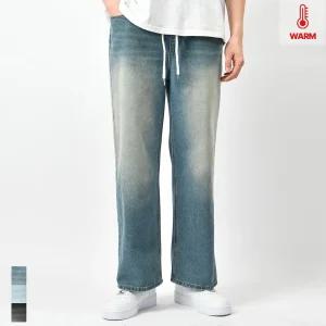 남자 기모 청바지 와이드 밴딩 샌드 워싱 데님 팬츠 빅사이즈 연청 진청 중청 3컬러