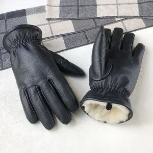 무스탕 장갑 벙어리 남자 야외 양모 가죽 검은색