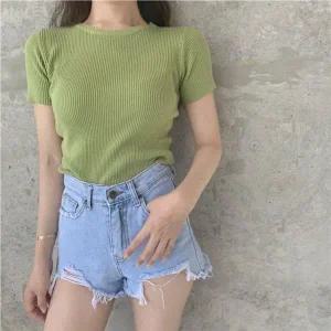 [하프클럽/]하프슬리브스트라이프짜임 클래식 크롭핏 속옷 원형넥 티 티셔