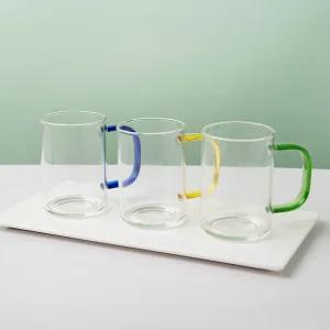 컬러 손잡이 투명 머그 유리컵