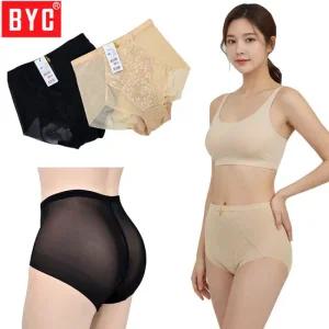 BYC 여성 메쉬 누디 숏거들 똥배보정속옷 여자 삼각 뱃살보정 거들형팬티 힙업