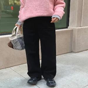 2377 블랙 속기모 여유 일자핏 데님 (one color) 허리속밴딩