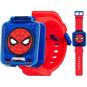 애큐타임, 유아, 빨간 스트랩을 착용한 어린이를 위한 마블 스파이더맨 교육 학습 디지털 블루 워치 - 타이머, 스톱워치, 알람, 게임 포함! 소녀와 소년 3+에게 완벽합니다!