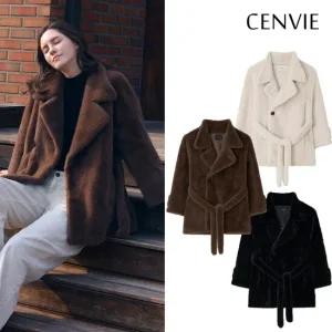 에밀리 FAUX 밍크 퍼 카라 버튼 하프 코트