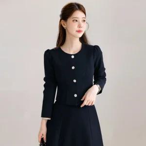 [시크라인] (~XXL까지) 마엘리오 큐빅버튼 퍼프소매 자켓 가을 하객룩 오피스룩 모임룩 격식룩 빅사이즈