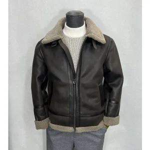 천연 양가죽 배색 페이커 레더 무스탕 점퍼 브라운 Z4UA46A-2