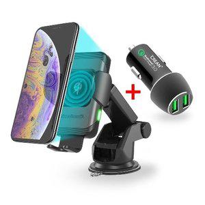 크레앙 15W 오토 슬라이딩 울트라 부스트 차량용 무선 충전기+퀵차지3.0 트윈 카차져 (CRECARULTQ)