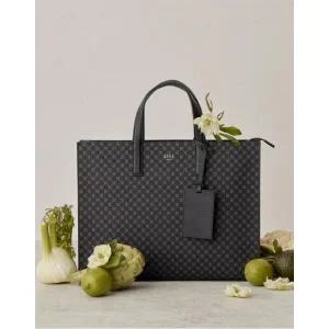 [롯데백화점]닥스 액세서리 YD [LOUIS BRIDGE]블랙 로고패턴 가죽 미디움 토트백 DBBA2F602