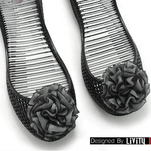 초특가한정[정품]LIVITY EVA망사장미꽃장식 말랑말랑젤리슈즈 스니커즈 캔버스화 운동화 플랫슈즈-블랙로즈