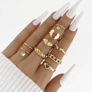 빈티지 보헤미아 진주 반지 세트 골드 컬러 레트로 보헤미안 지르콘 나비 하트 꽃 패션 주얼리 파티 선물