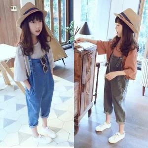 [삐삐네옷가게] 여아 주니어 마이 배기 데님 청 멜빵 바지 단품