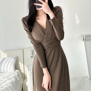 모더렌 기모 브이넥 랩스타일 롱원피스 AF1358