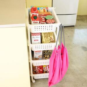 [제이큐]이동식 틈새 수납 바구니 트레이 Slim 바퀴 세탁실 주방 다용도 3단