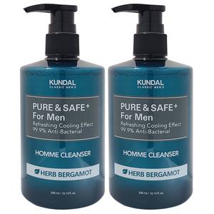 쿤달 퓨어 앤 세이프 쿨링 남성청결제 허브 베르가못향 300ml 2개