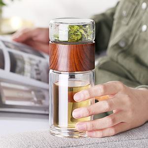 내열 이중 유리 티 차거름망 우드 텀블러 티보틀 200ml