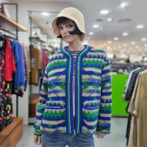 베네통/애플아울렛/백 니트 배색 구아나 코트/BACTA1461