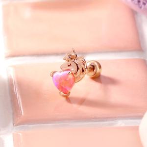 [골드팡] 14k 러비더비하트 핑크오팔 유니콘 피어싱
