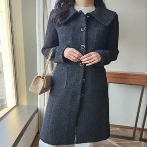 여자 트위드 카라 롱 코트 모임룩 하객룩 오피스룩 결혼식 하객룩